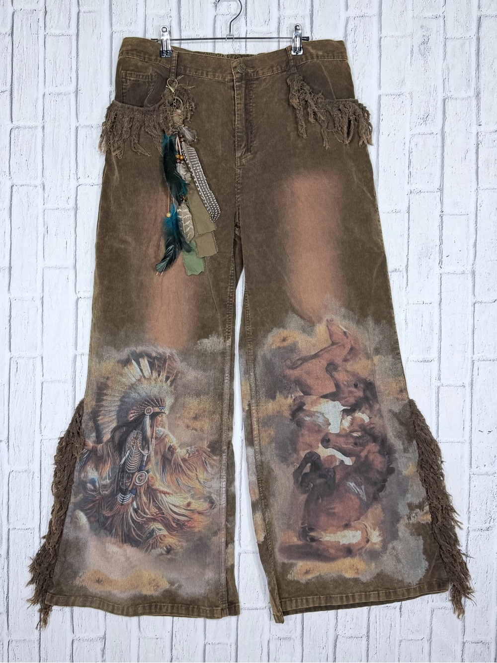 🪶 A Rare Bird Horse Warrior Fringe Corduroy Pants M/L NWT Boho Western